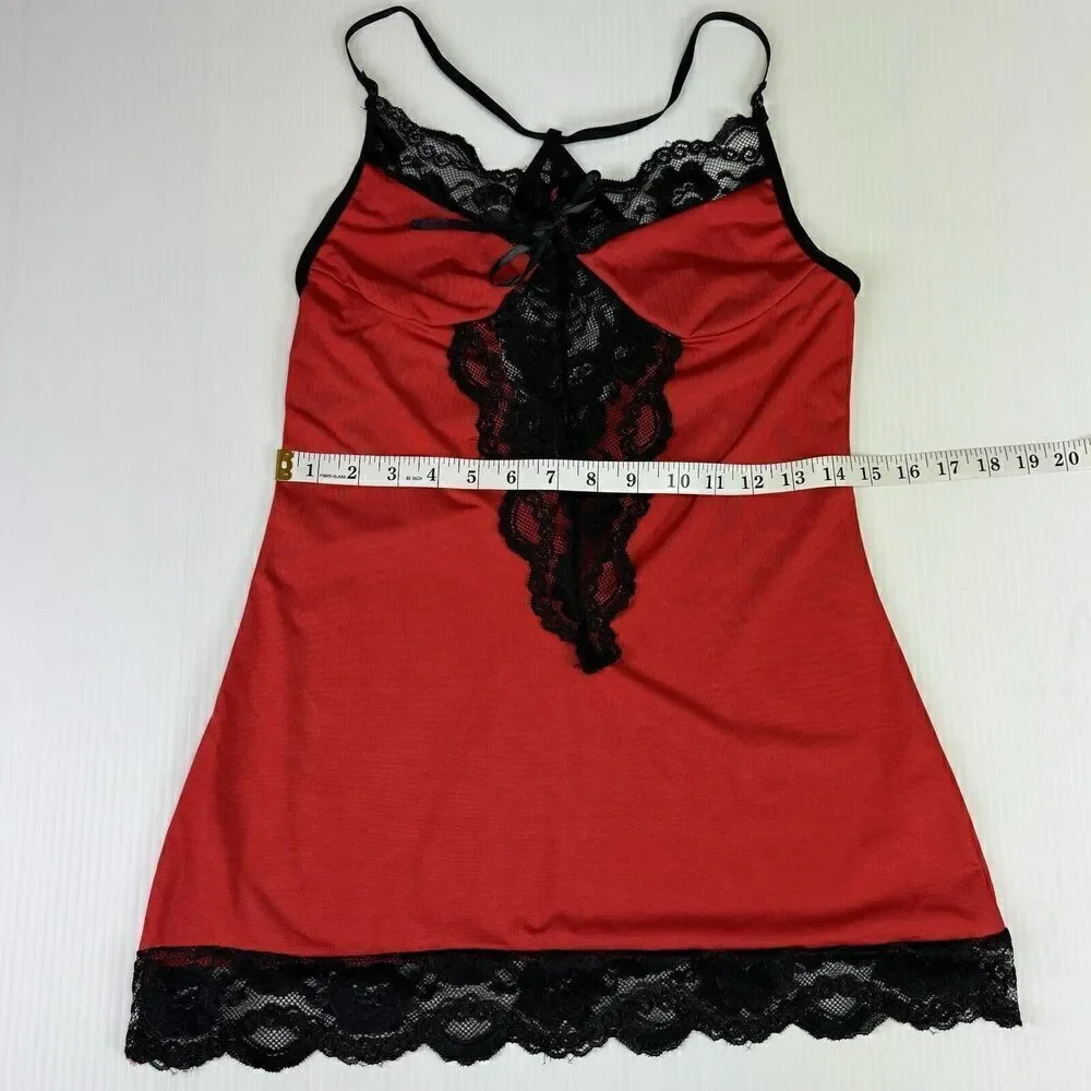 Red Nightgown Set Black Lace Stretchy Size Small Lingerie